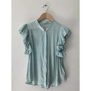 Zadig & Voltaire Tiza Satin Top Sz M Celadon Ruffle Sleeve Sea Foam Designer